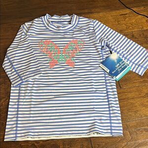 Coolibar Sandshark Butterfly Striped UPF 50+ Surf Shirt, size L